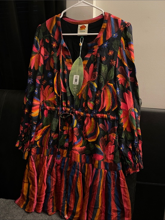 FARM Rio Dresses & Skirts - Farm Rio Black Banana Sky
Mini Dress Colorful Floral Dress Size Small NWT
